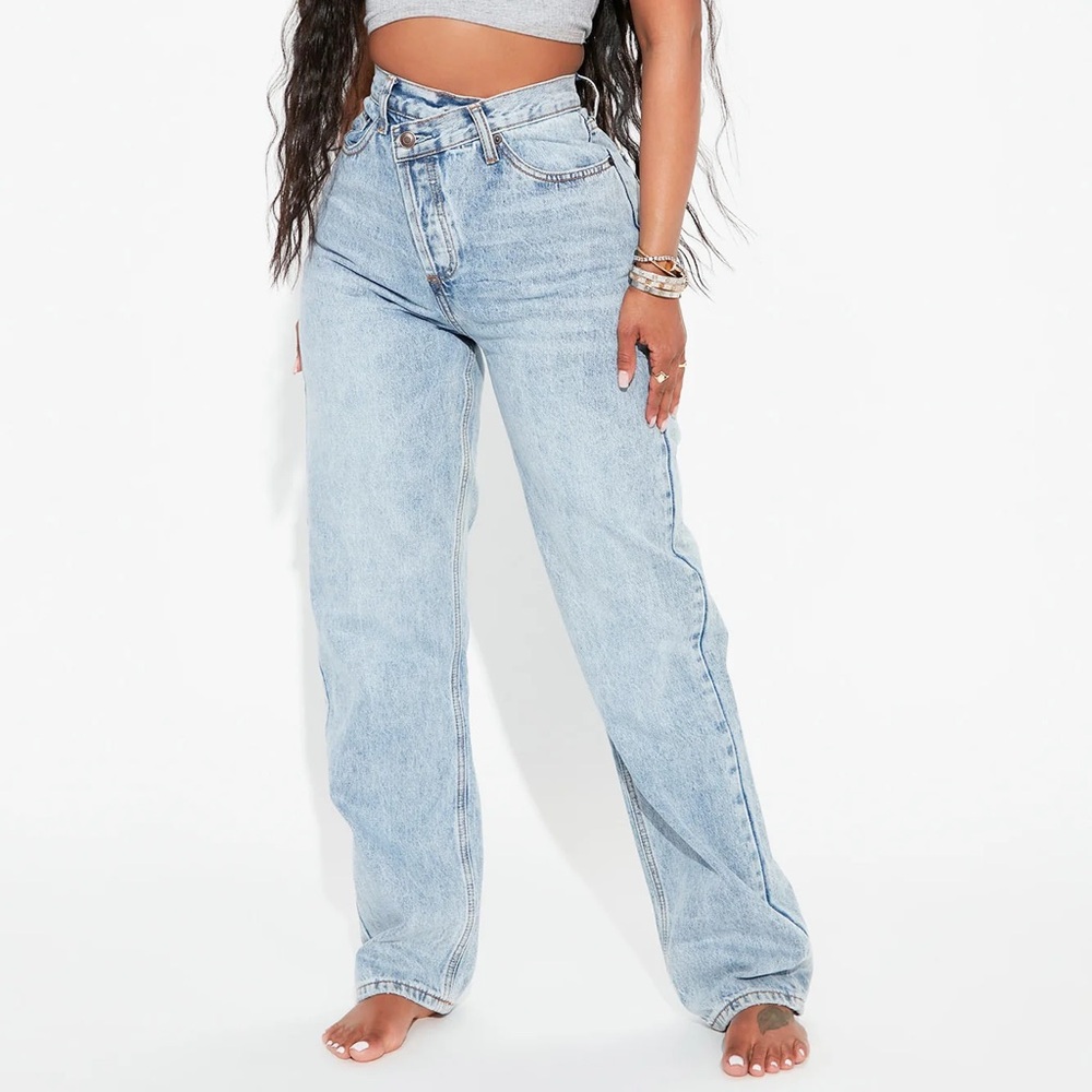 Fashion Nova Crossover Waist Cotton Light Wash Jeans Blue Size 27